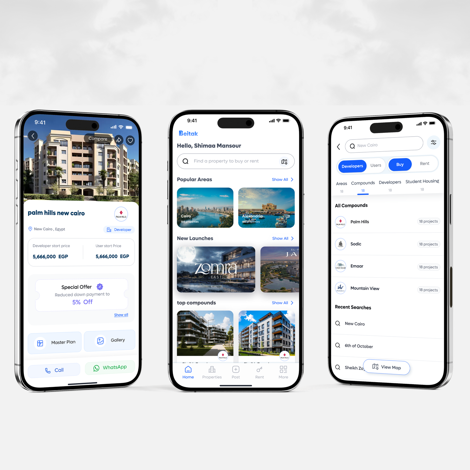 ACE Real Estate Platform — mobile app and admin dashboard screens